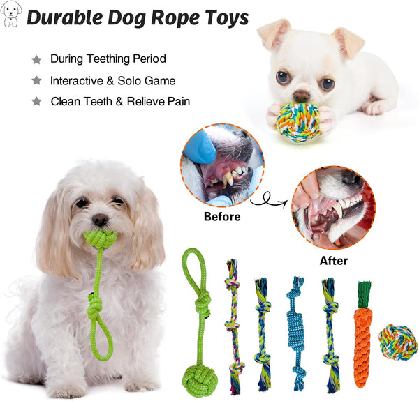 MRSOHRET 20Pcs Puppy Chew Toys for Teething, Dog Chew Toys with Rope Toy, Pet Dog Toothbrush, Treat Balls, Plush Toys and Squeaky Toys for Small Medium Dogs with Basket to Keep Them Busy4