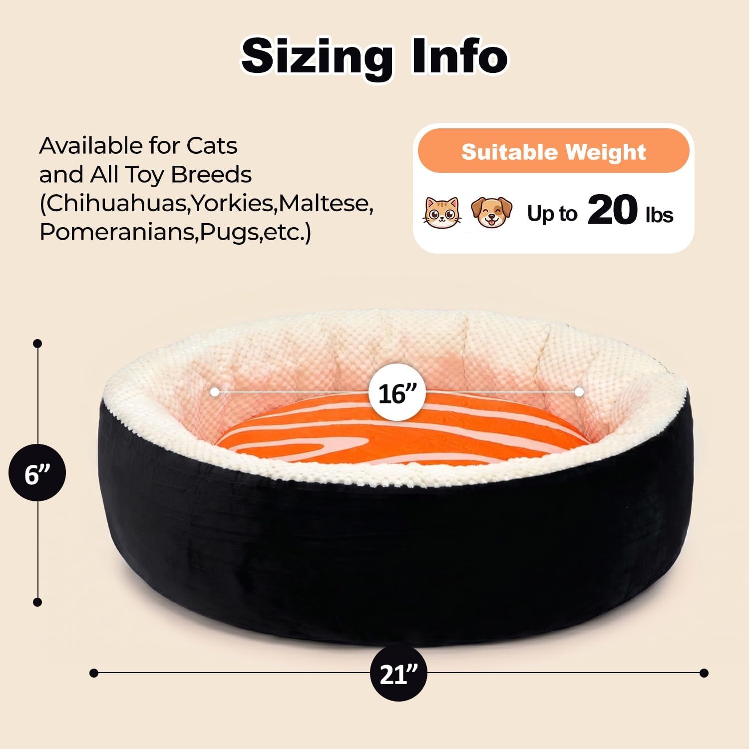 sushi-cat-bed-calming-small-dog-bed-21in-washable-anti-anxiety-cuddler-bed-for-kitten-puppy-ultra-soft-plush-fur-non-slip-bottom-machine-washable-cushion-pet-bed