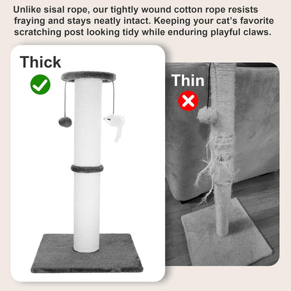 34-Inch Tall Cat Scratching Post for Large Cats, Stable Base, Gray | Heavy-Duty Cat Scratcher, Extra-Tall Thick Post, Soft Natural Cotton Rope, Hanging Interactive Cat Toys, Indoor Cat Furniture3
