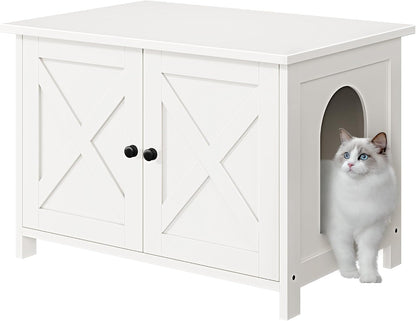 JY QAQA Cat Litter Box Enclosure,Litter Box Furniture Hidden with Barn Door,Wooden Washroom Furniture,Cat House,Fit Most of Litter Box10