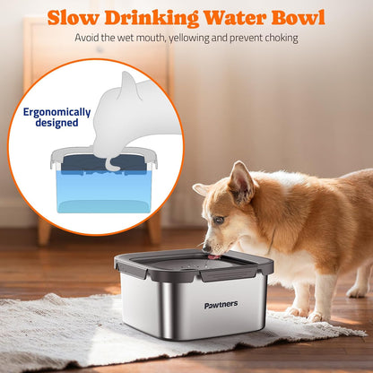 Pawtners Stainless Steel Dog Water Bowl No Spill, 152Oz/4.5L, Grey | Slow Water Bowl for Dog with Filter, Non-Slip Base, No Splash Water Bowl for Medium Large Messy Drinkers2