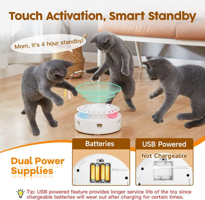 Potaroma Cat Toys 3In1 Automatic Interactive Kitten Toy, Fluttering Butterfly, Moving Feather, Track Balls, Dual Power Supplies, USB Powered, Indoor Exercise Kicker (Bright White) | Fluttering Butterfly, Moving Feather, Balls, Dual Power Supplies, USB Powered, Indoor Kitty Exercise Kicker (Bright White)6