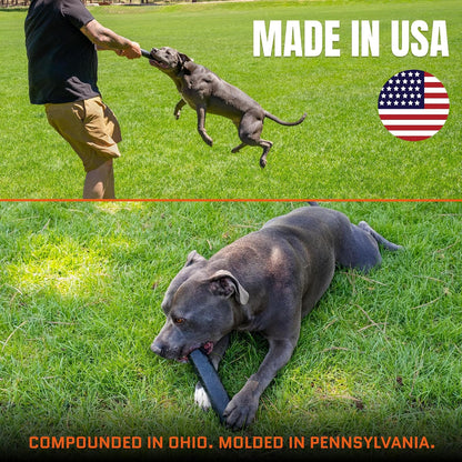Monster K9 Chew Stick | Virtually Indestructible. Lifetime Guaranteed. | USA Made | VULCRON™ Natural Rubber | Durable, Heavy Duty Tug & Fetch Dog Toy for Aggressive Chewers | Med/Large Breeds, 9X1.75”4