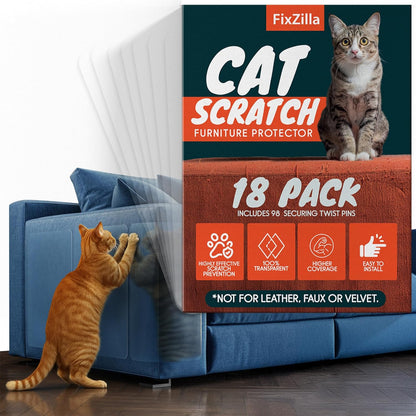 Fixzilla anti Cat Scratch Furniture Protector, 10-Pack Couch Protector from Cat Claws - Heavy-Duty, Easy-To-Apply Scratching Deterrent and Shield for Sofa Corners, Walls, Doors- with 50 Twist Pins13
