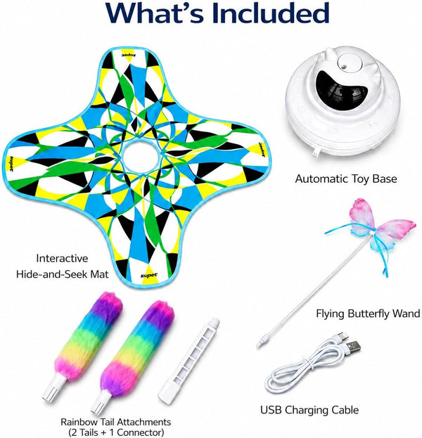 Interactive Cat Toy for Indoor Cats, Rechargeable 3-In-1 Hide & Seek Toy | Touch Activated, Spinning Butterfly, Plush Tail, Ultra Quiet, Rechargeable, Non Slip Base, Self Play for Adult Cats & Kittens8