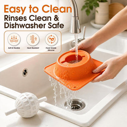 Slow Feeder Dog Bowls, Anti-Slip Dog Lick Bowl with Interactive Rolling Ball, Anxiety Relief Liquid Treat Feeder, Bone Broth Yogurt Licking Toy for Small Medium Large Dogs and Cats(Orange)6