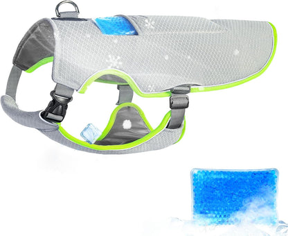 Mora Pets Dog Cooling Vest with Ice Packs, Reflective Adjustable Cooling Vest for Dogs with Leash Ring for Hot Weather Cooling Harness for Large Medium Dogs Grey(Pdv-Gel-Gl)8