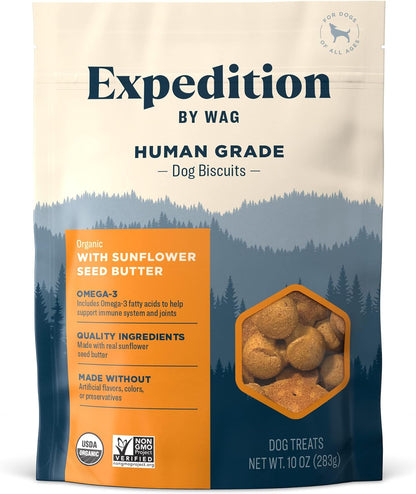 Amazon Brand - Wag Expedition Human Grade Organic Biscuits Dog Treats, Non-Gmo, Pumpkin & Chia Seed, 10 Oz, Pack of 19