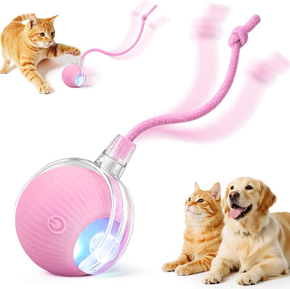 Smart Interactive Automatic Electric Rolling Moving Rechargeable Motion Activated Self Play Electronic Stimulation Chase Teaser Ball Toy with Rope for Indoor Bored Adult Cat and Dog, Red7