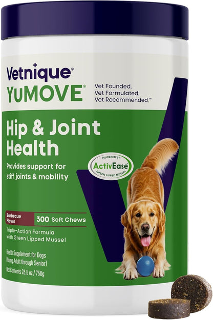 Yumove Adult Dog Hip & Joint Supplement Chews Green Lipped Mussel 300Ct | Glucosamine, Hyaluronic Acid & Omega 3 for Mobility Joint Supplement, Barbecue Daily Chews, NASC Certified1