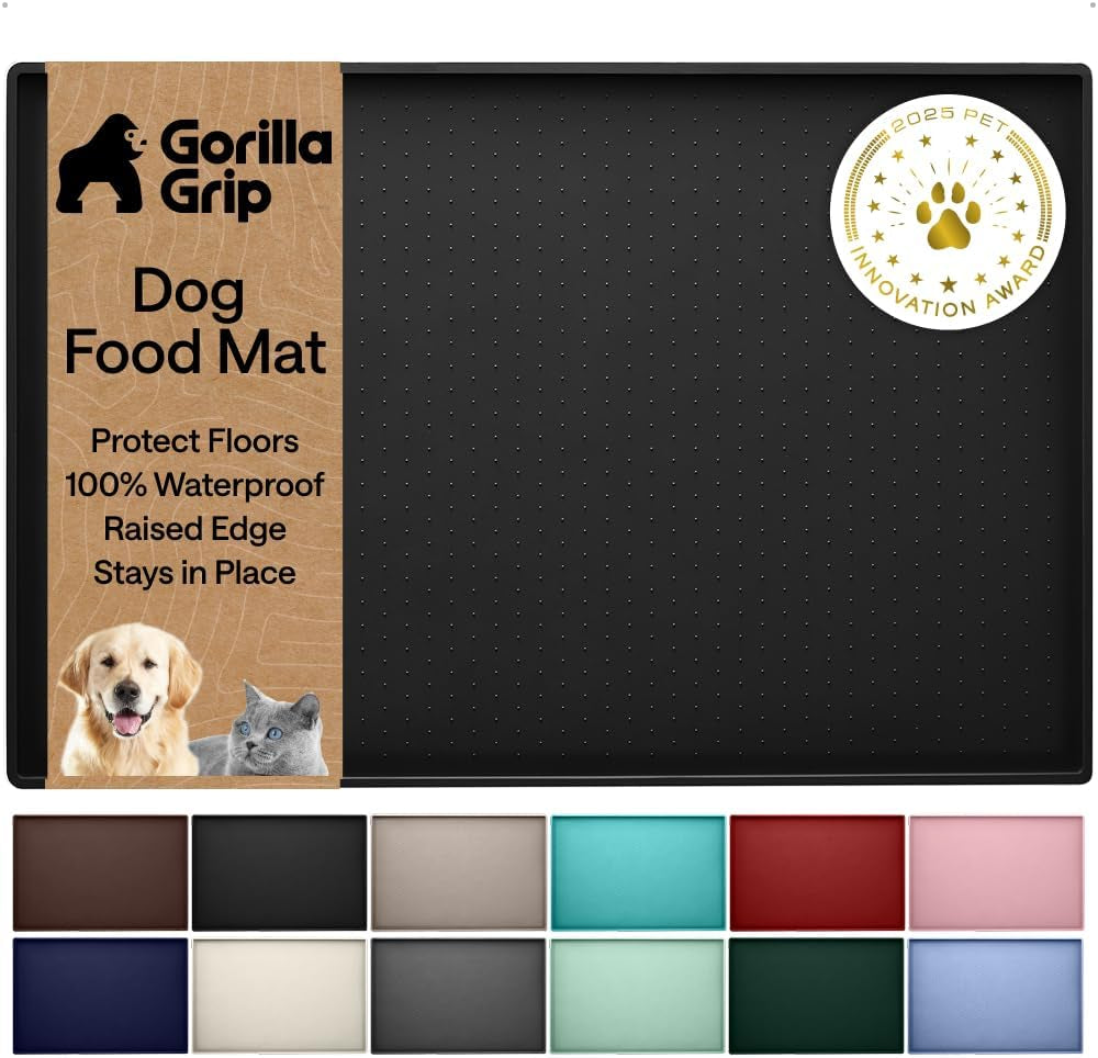 gorilla-grip-100-waterproof-raised-edge-bpa-free-silicone-pet-feeding-mat-dog-cat-food-mats-contain-spills-protects-floors-placemats-for-cats-and-dogs-water-bowl-18-5x11-5-gray