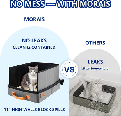 MORAIS Portable Travel Litter Box for Cats, 17.7"×13.5"×11" Collapsible Cat Litter Box with Lid, Leak-Proof Cat Litter Pan for Car Hotel Airplane, Waterproof & Easy to Carry- Gray6