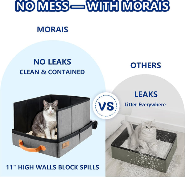 MORAIS Portable Travel Litter Box for Cats, 17.7"×13.5"×11" Collapsible Cat Litter Box with Lid, Leak-Proof Cat Litter Pan for Car Hotel Airplane, Waterproof & Easy to Carry- Gray6