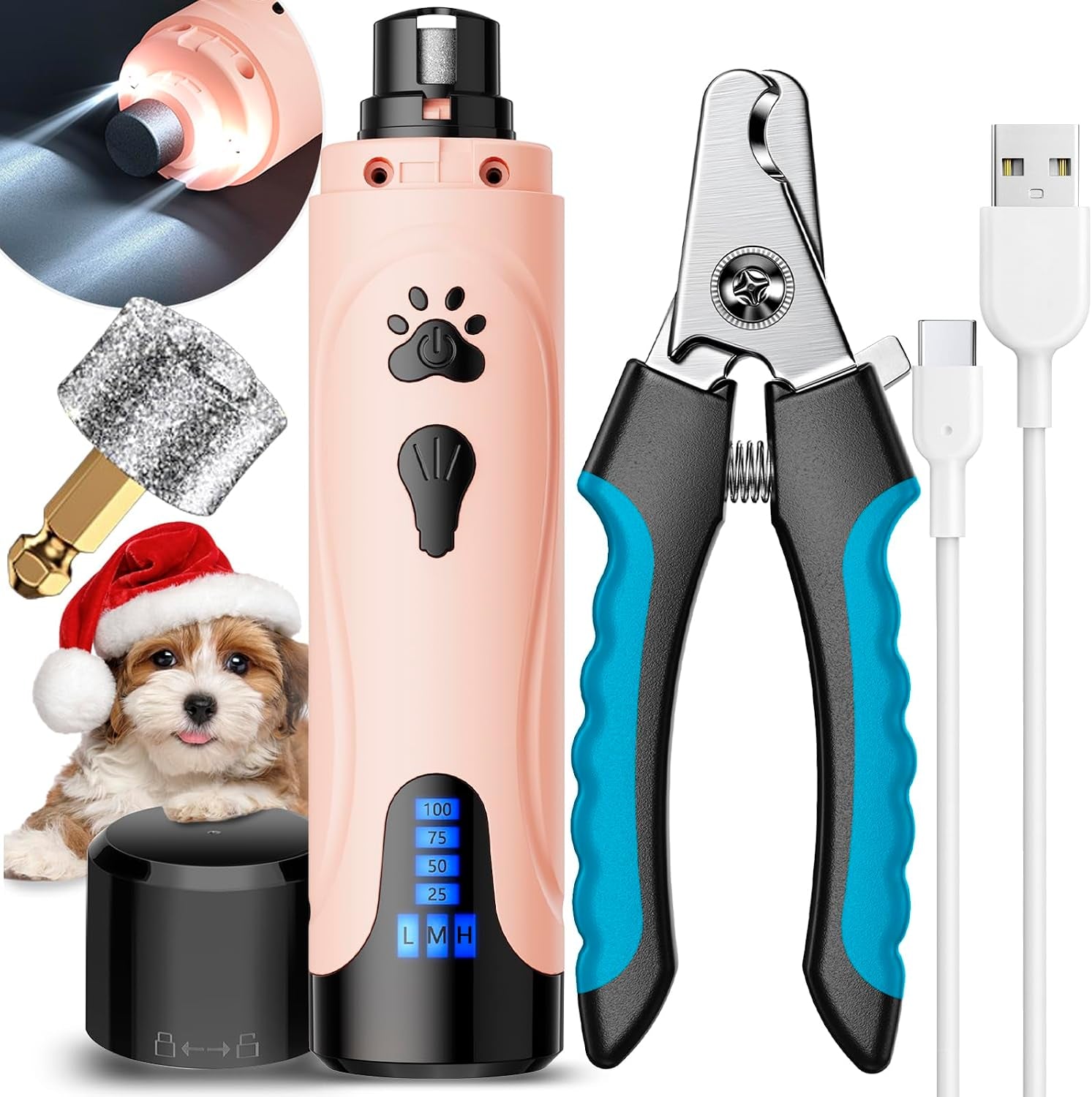 yabife-super-quiet-dog-nail-grinder-clippers-kit-with-2-led-lights-3-speeds-up-to-12-000-rpm-lower-than-30db-electric-pet-nail-trimmer-for-small-medium-large-dogs-and-cats