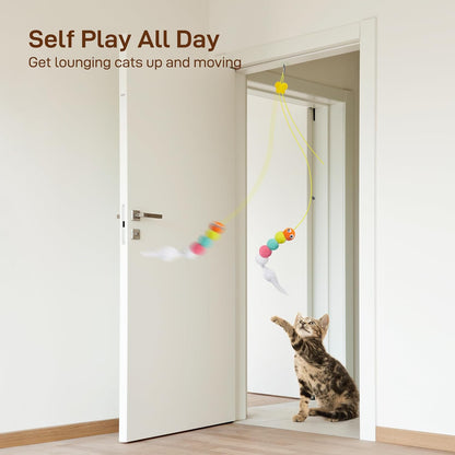 Potaroma Interactive Cat Feather Toys 5 Pcs, Cat Teaser Retractable Hanging Indoor Kitten Play Chase Exercise, Mental Physical Stimulation for All Breeds and Species | Retractable Hanging Cat Toys, Indoor Kitten Play Chase Exercise, Mental Physical Stimulation for All Breeds2