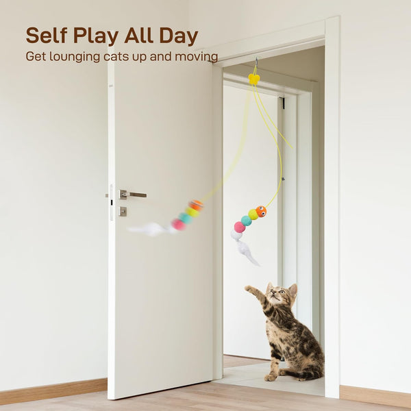 Potaroma Interactive Cat Feather Toys 5 Pcs, Cat Teaser Retractable Hanging Indoor Kitten Play Chase Exercise, Mental Physical Stimulation for All Breeds and Species | Retractable Hanging Cat Toys, Indoor Kitten Play Chase Exercise, Mental Physical Stimulation for All Breeds2