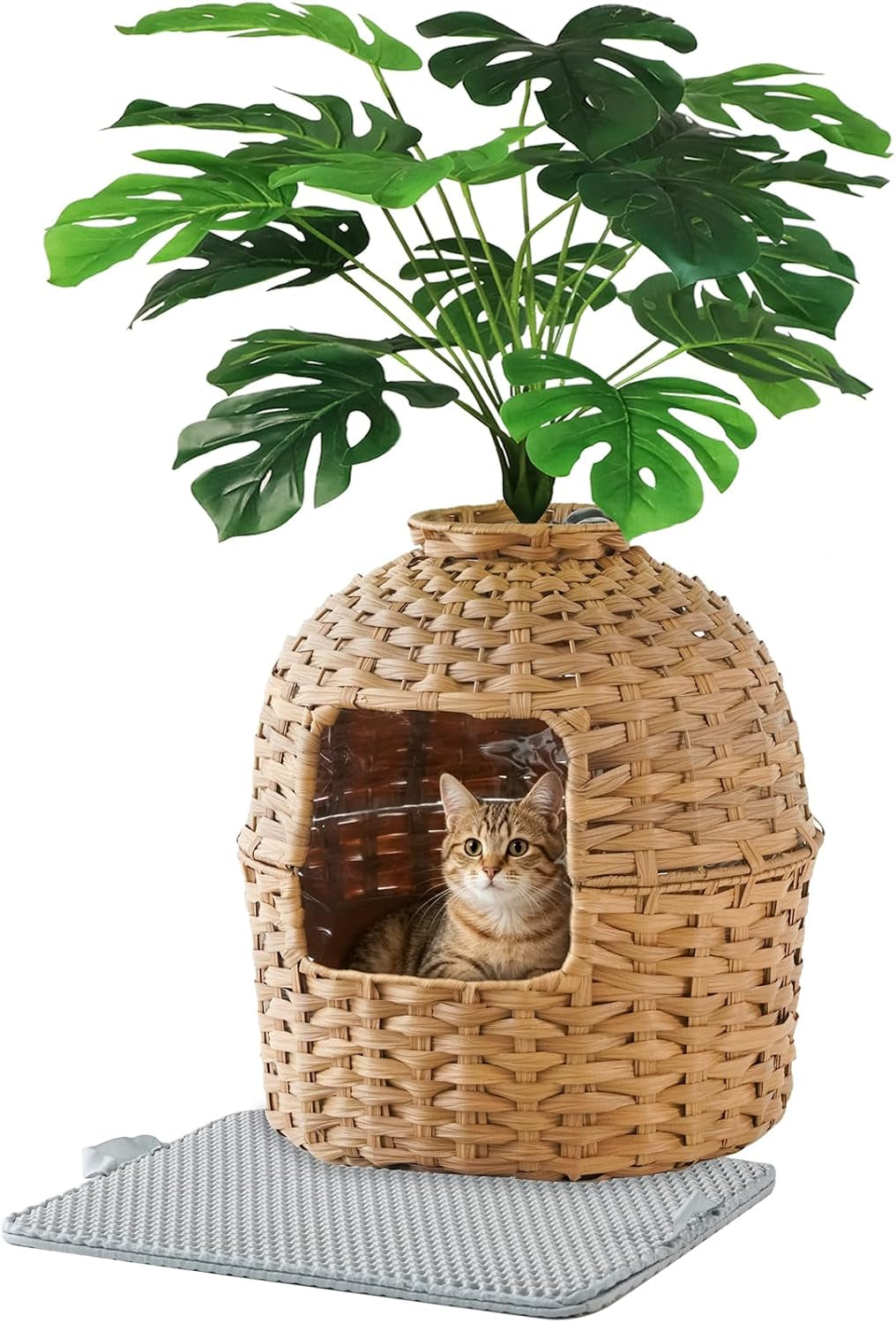 setvson-cat-litter-box-plant-furniture-enclosure-rattan-pe-house-natural-decorative-planter-design-removable-top-for-easy-cleaning-includes-artificial-plants-real-stones-20-x-20-inches