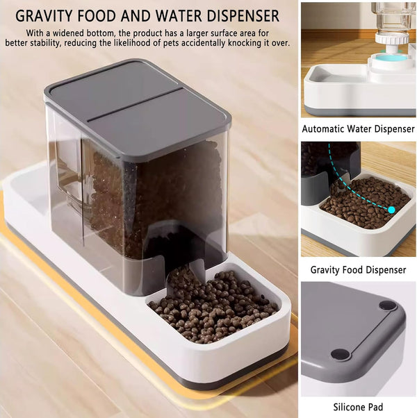 Kathson Gravity Cat Food and Water Dispenser Automatic Dog Feeder Waterer 2 in 1 Auto Pet Food and Water Bowl Set Self Feeding for Puppy Kitten，Grey4