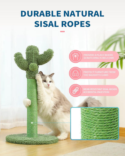 Made4Pets Cactus Cat Scratching Post for Indoor Cats with Plush Ball, 25.6" | Interactive Cactus Cat Scratcher with Natural Sisal Rope, Sturdy Base and Plush Ball for Daily Scratching and Indoor Play4