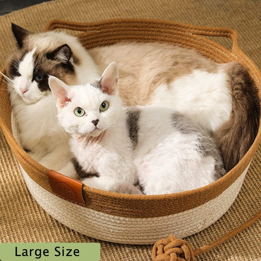 handwoven-cotton-rope-cat-bed-breathable-easy-to-clean-foldable-scratchable-hammock-with-cat-ear-design-with-a-playing-ball-for-kittens-large-brown