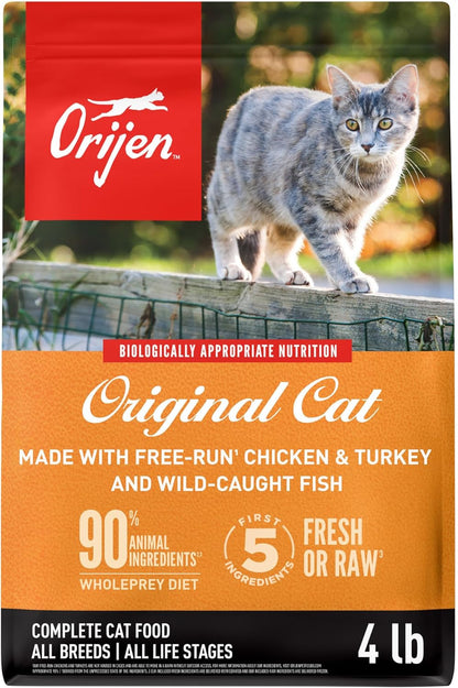ORIJEN Grain Free WHOLEPREY Dry Cat Food Original Recipe 4Lb. Bag | 90% Animal Ingredients, Freeze Dried, Fresh or Raw Ingredients, High Protein, Heart Health, Free-Run Poultry1