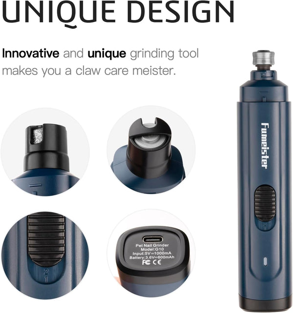 Pet Nail Grinder for Dogs - Quiet 2-Speed Type-C Rechargeable Dog Nail Trimmer, Low Noise Paw Grooming for Dogs & Cats (Blue)3