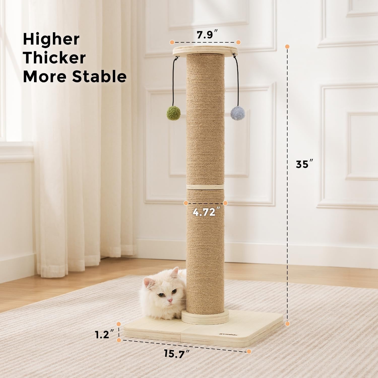 zomisia-35-tall-cat-scratching-post-for-indoor-cats-adults-4-7-large-scratch-post-thicken-wooden-base-sisal-scratcher-top-dangling-balls-super-sturdy