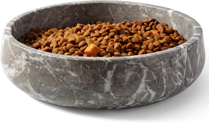 White Marble Dog Bowls, Non-Slip Dog Food Water Bowl Small, Heavy Duty Pet Bowl for Cats and Medium Dogs, Weighted African Natural Marble, Holds 4 Cups(5Lbs)10