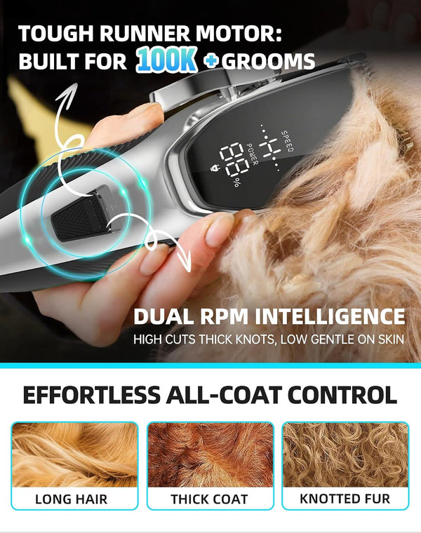 Dog Grooming Kit Low Noise，Cordless 4 in 1 Dog Clippers for Grooming Rechargeable Pet Cat Hair Trimmer with 2 Speed,6 Guards,Scissors,Comb for Small Medium Large Pets Dogs Cats Thick Hair Cutting5
