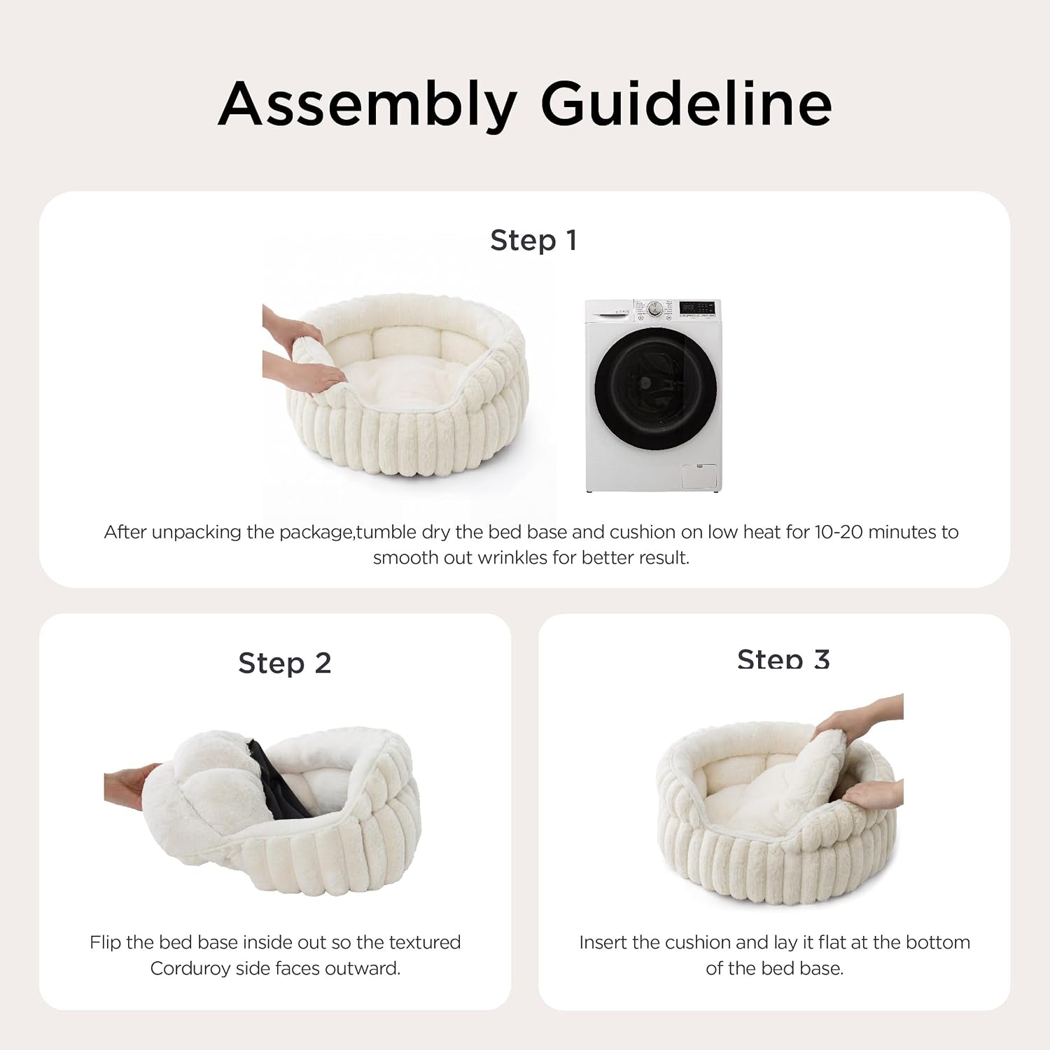 bedsure-comfyfleece™-washable-cute-large-cat-bed-soft-round-puppy-bed-23in-cozy-fluffy-plush-small-dog-bed-donut-corduroy-cuddler-pet-beds-for-indoor-big-cats-anti-slip-bottom-up-to-20-lbs-cream