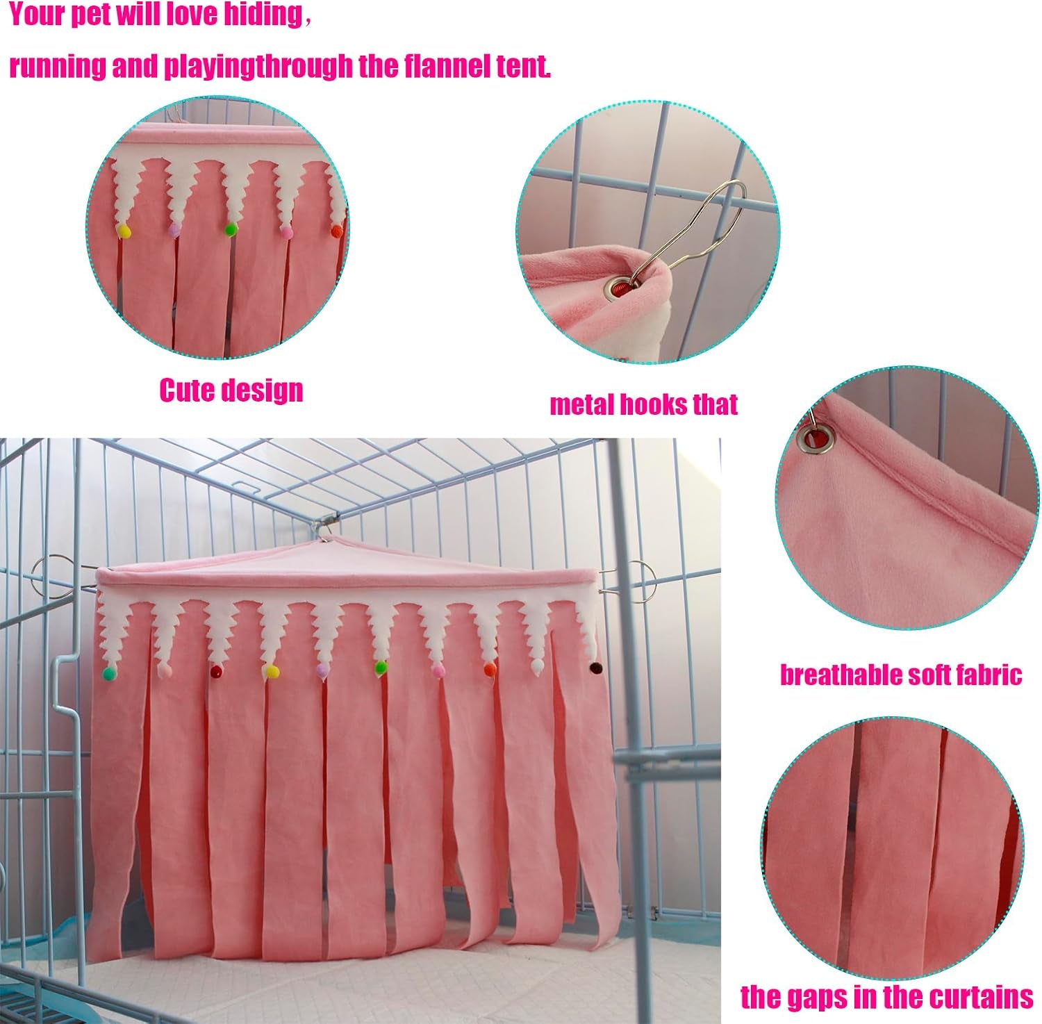 guinea-pig-hideout-pets-forest-cage-corner-hideout-cage-accessories-for-guinea-pig-bunny-chinchilla-hamster-rabbit-and-other-small-pets-no-metal-fences-pink-medium