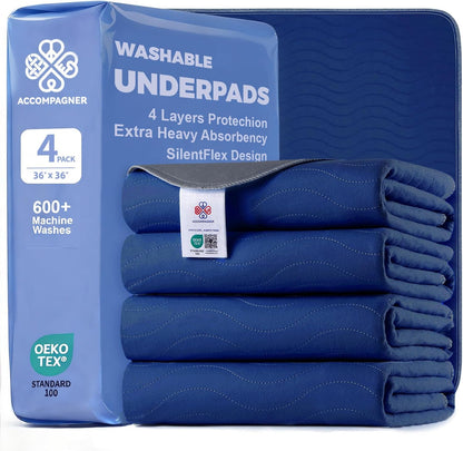 Accompagner Incontinence Bed Pads Washable Waterproof, Ultra-Absorbent Reusable Underpads for Diaper Changing, Nursing, Bedridden, Adults, Seniors, Kids and Dogs (Blue, 24"X24"(Pack of 6))33