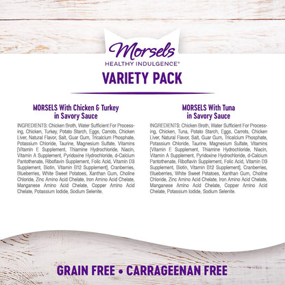 Wellness Healthy Indulgence Morsels Variety Pack Adult Wet Cat Food, Natural, Protein Rich, Grain Free, 2 Flavors, 3 Oz, Pack of 8 Pouches6