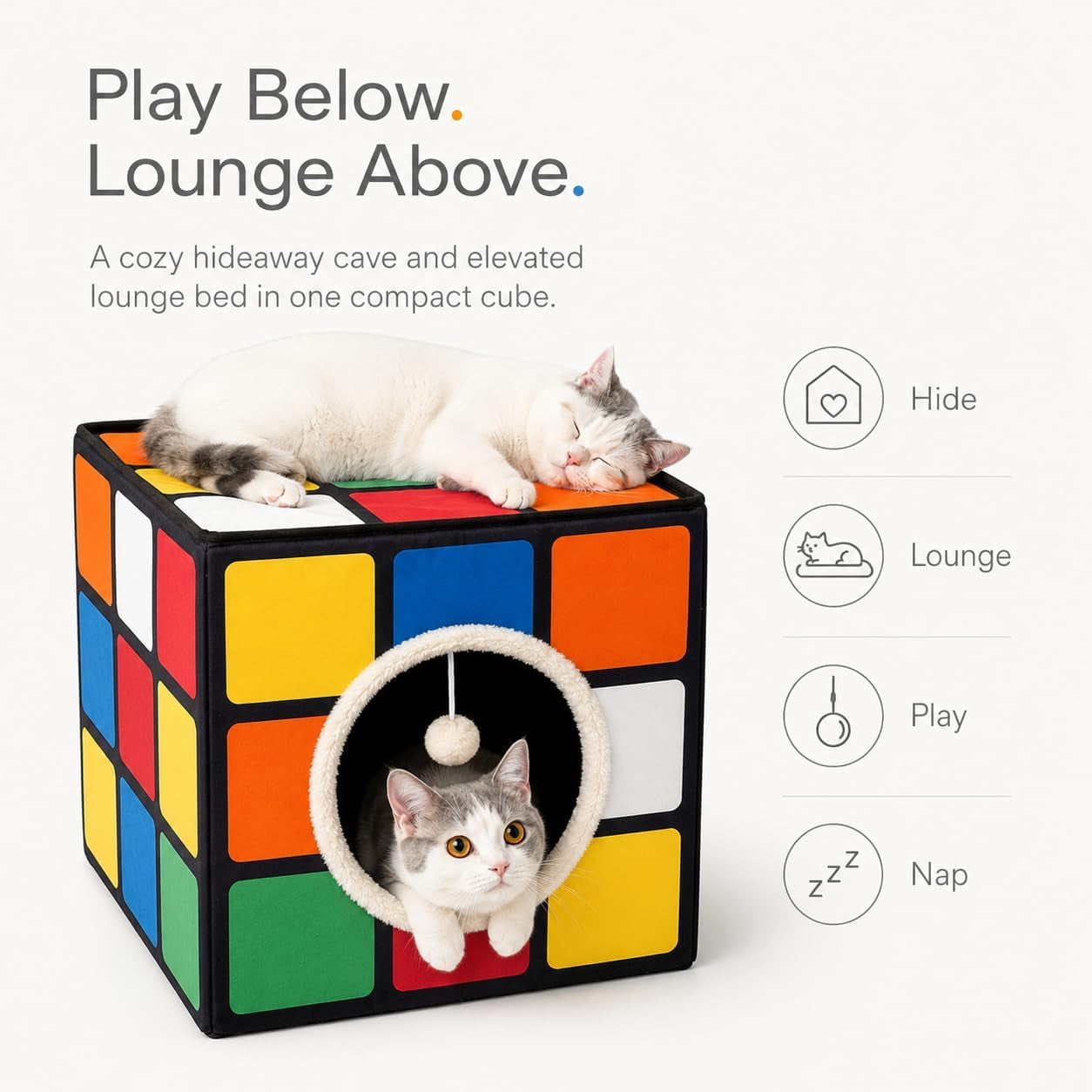 cat-condo-house-with-reversible-cushions-and-fluffy-ball-hanging-foldable-magic-cube-large-cave-bed-for-indoor-cats-unique-puzzle-shape-lagre-16-5-x-16-5-x-16-5