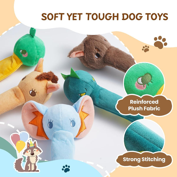Nocciola Dog Squeak Toys 5Pcs, Dog Toys to Keep Them Busy for Aggressive Chewers, Hide and Seek Crinkle Dog Toy for Large Dogs, Long Face Wild Animals Playground Series6