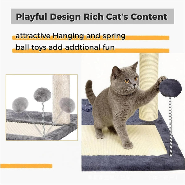Cat Scratching Post, 19.69" H(50Cm) Cat Tree with Cat Bed, Scratching Posts for Indoor Cats with Two Plush Balls Toy, Small Cat Tree for Kittens/Cats Playing and Relaxing (20 in Grey Cat Tree)4