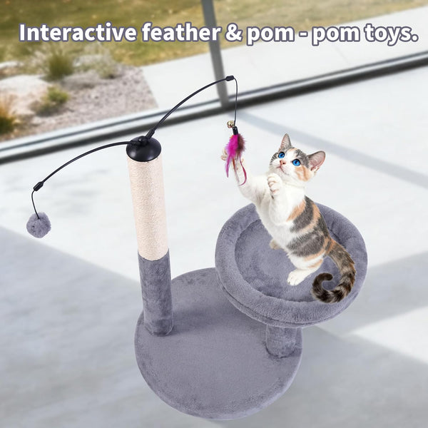 AIWIKIDE 24" Scratching Post, Interactive Cat Scratcher | with Perch & Plush Toy, Sturdy Weighted Base, Grey7