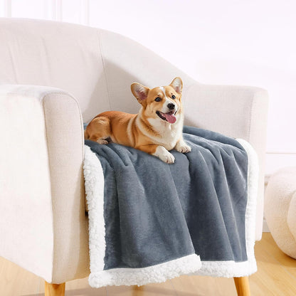 Smiry Waterproof Blanket Throw, Reversible Dog Blanket for Sofa Couch Bed | Soft Leakproof Sherpa Fleece, Washable Furniture Couch Protector for Large Dogs Cats, 40"X60", Grey/White8