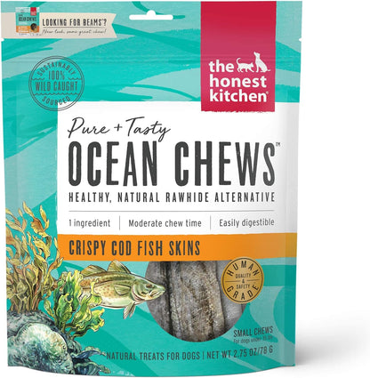 The Honest Kitchen Ocean Chews Crispy Cod Fish Skins Dog Treats, Human Grade Single Ingredient Dehydrated Fish Dog Chews for Large Dogs, High Protein Rawhide Alternative for Skin Coat, 5.5 Oz14