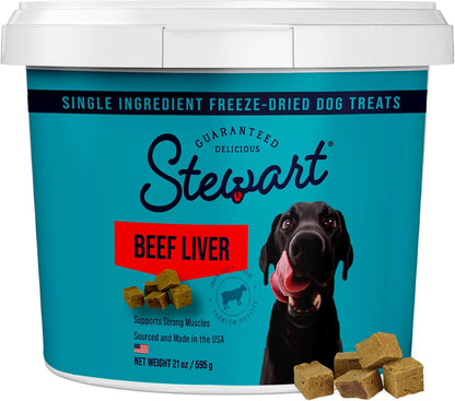 Stewart Freeze Dried Dog Treats, 100% Beef Liver, 21 Oz Tub | Premium Quality Raw Protein, Single Ingredient, High Protein Training Treats & Food Topper, No Refrigeration, Cat Friendly1
