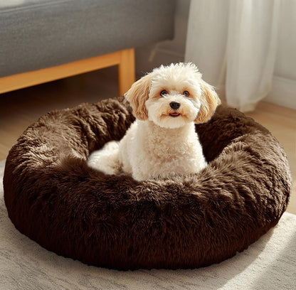 JOLLYVOGUE Small Dog Bed, Calming Soft Anti-Anxiety Donut Cat Bed, Washable round Fluffy Cushion for Small and Medium Pets (20")16