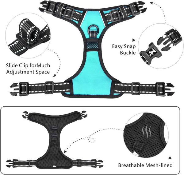 Poypet No Pull Dog Harness with 4 Snap Buckles, Reflective with Front & Back 2 Leash Hooks and an Easy Control Handle [NO Need Go over Dog’S Head](Mint Blue,M)5