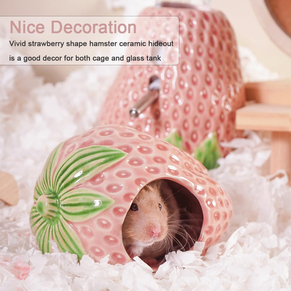 ceramic-hamster-hideout-strawberry-chew-proof-syrian-hide-cool-bed-easy-to-clean-durable-ceramic-guinea-pig-house-good-hiding-hut-cave-for-gerbil-mice-rat-all-season-cute-pink-habitat-decor