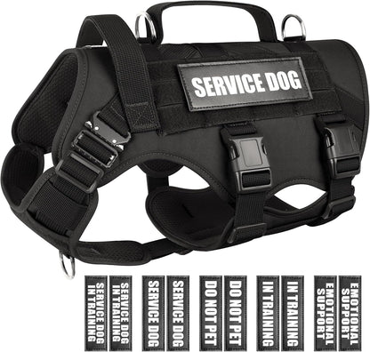 WINSEE Service Dog Vest Harness for Large Dog, Tactical Working MOLLE Vest with 10 Pet Patches, No Pull Heavy Duty Harness for Training Walking1