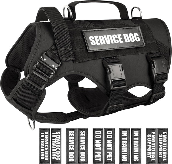 WINSEE Service Dog Vest Harness for Large Dog, Tactical Working MOLLE Vest with 10 Pet Patches, No Pull Heavy Duty Harness for Training Walking1