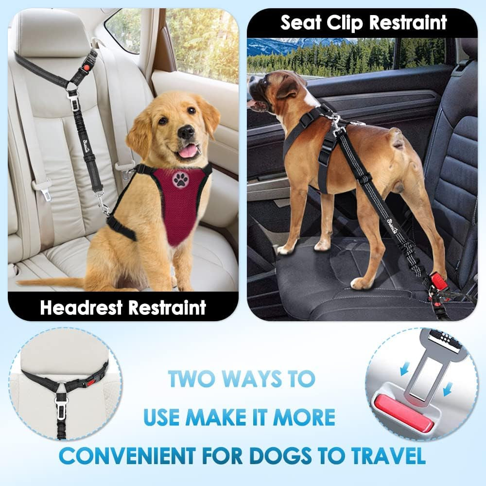 slowton-dog-seat-belt-for-car-2-pack-dog-car-harness-seatbelt-adjustable-with-elastic-bungee-buffer-2-in-1-pet-car-leash-headrest-restraint-dog-reflective-safety-tether-black-headrest-clip