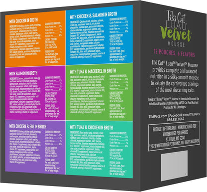Tiki Cat Velvet Mousse, Protein Blend in Broth Variety Pack, Complete Nutrition for Balanced Diet, Wet Cat Food for All Life Stages, 2.8 Oz. Pouch (Pack of 12)3