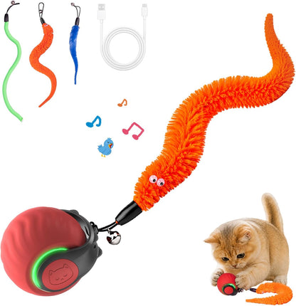 Interactive Cat Toys with Bird Sounds & 3 Speed Modes for Indoor Cats Play | Bird Sounds, 3 Speed Modes, Rechargeable Automatic Rolling, 3 Tails, Fast Charging Ball, for Indoor Cats on Hard Floor Carpet1