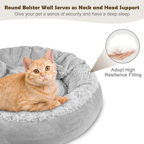 JOEJOY Small Dog Bed Cat Bed with Hooded Blanket, Cozy Cuddler Luxury Puppy Pet Bed, Donut round Calming Anti-Anxiety Dog Burrow Cave Bed - Anti-Slip Bottom and Machine Washable 23 Inch3