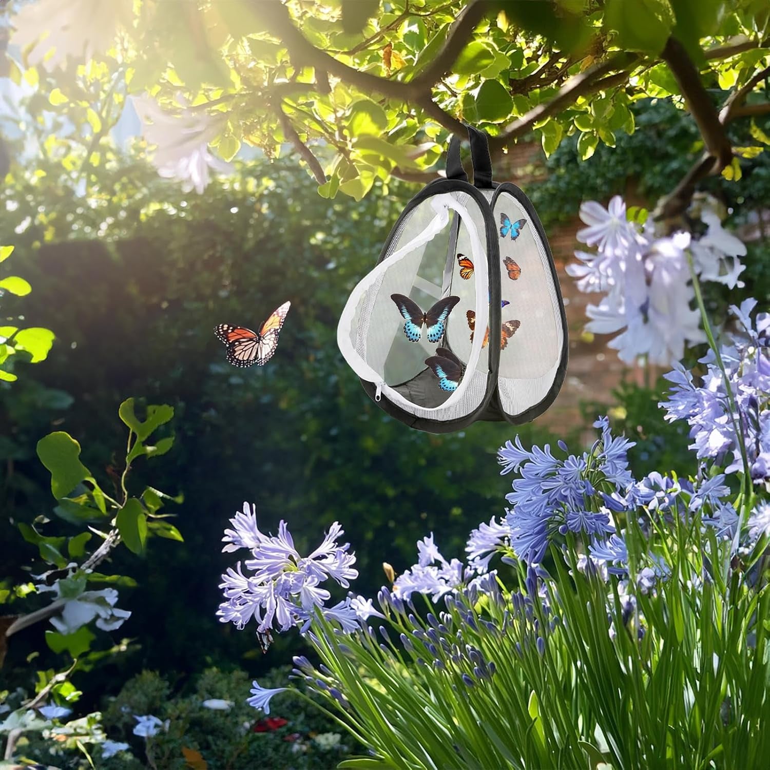 kingrol-2-pack-collapsible-insect-butterfly-habitat-cage-pop-up-mesh-butterfly-rearing-enclosure-with-clear-viewing-window-zipper-access-polyester-base-7-75-x-7-75-x-11-inch